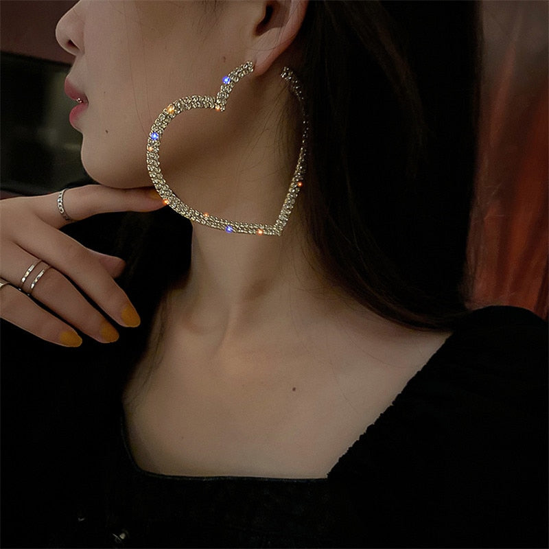 Big Heart Crystals Hoop Earrings