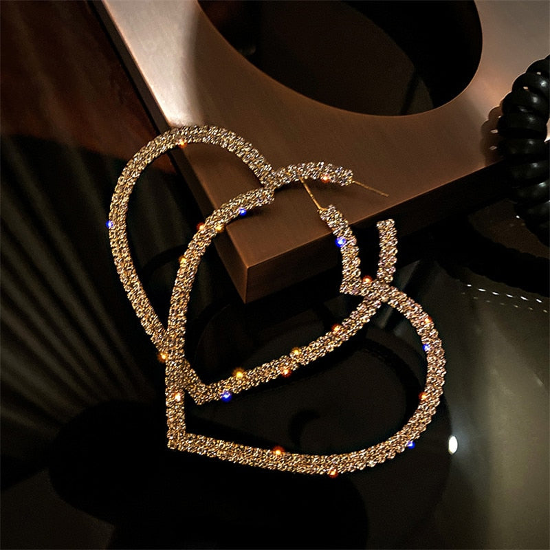 Big Heart Crystals Hoop Earrings