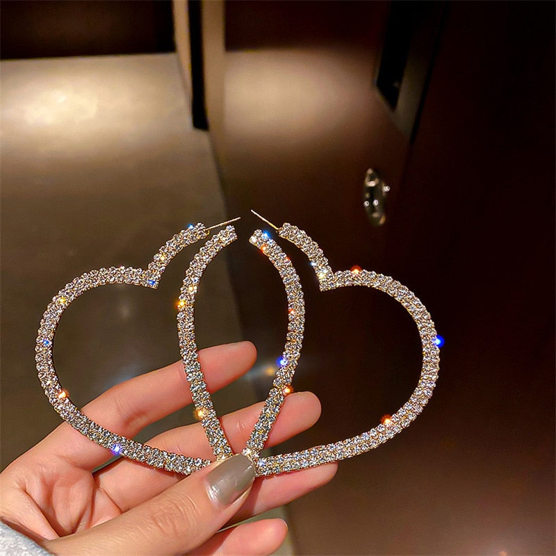 Big Heart Crystals Hoop Earrings