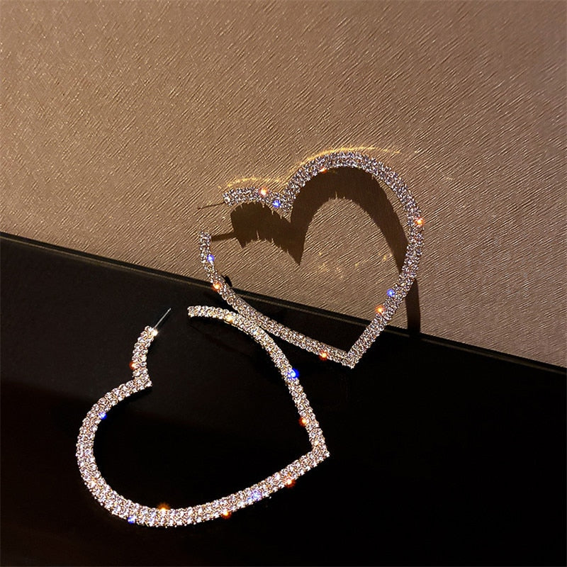 Big Heart Crystals Hoop Earrings