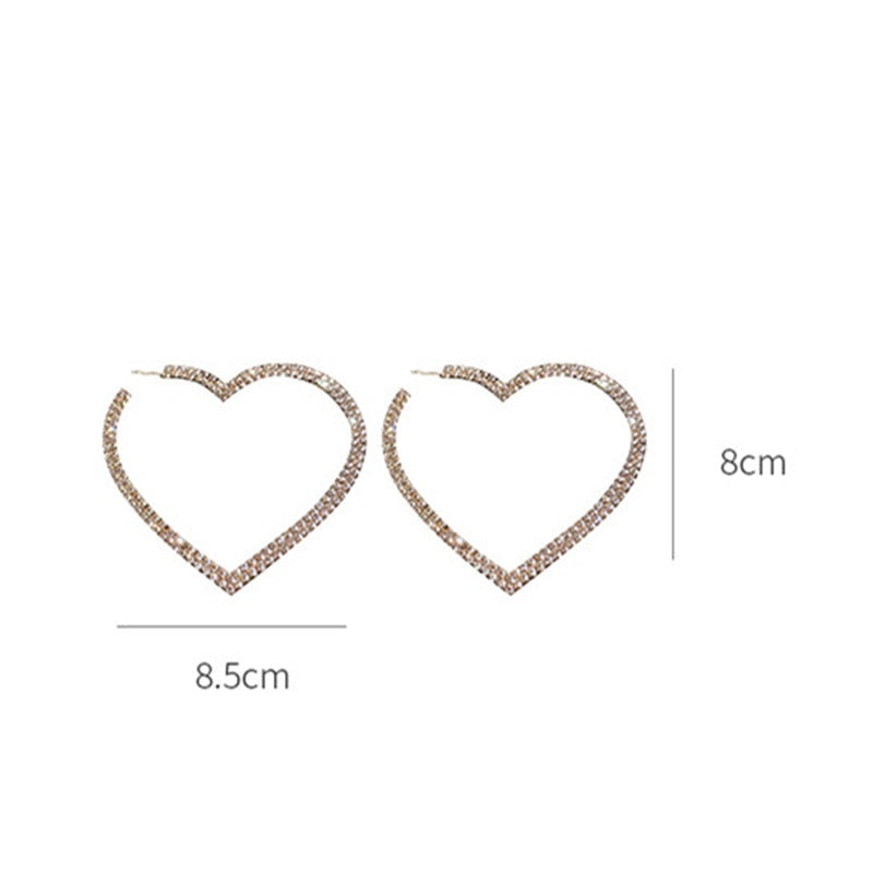 Big Heart Crystals Hoop Earrings