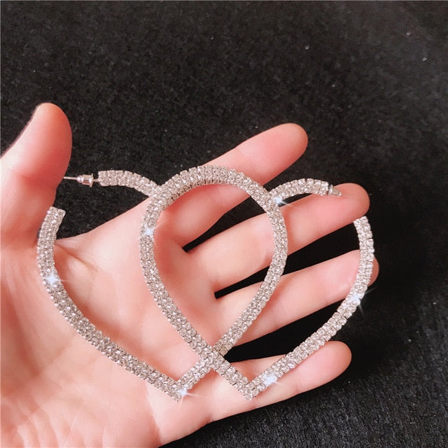 Big Heart Crystals Hoop Earrings