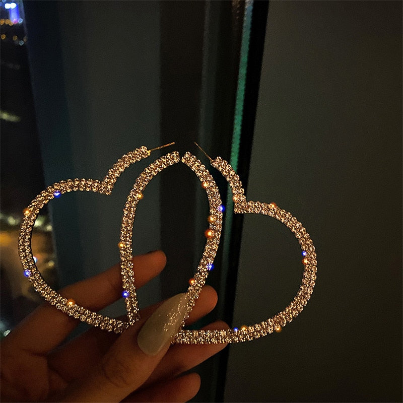 Big Heart Crystals Hoop Earrings