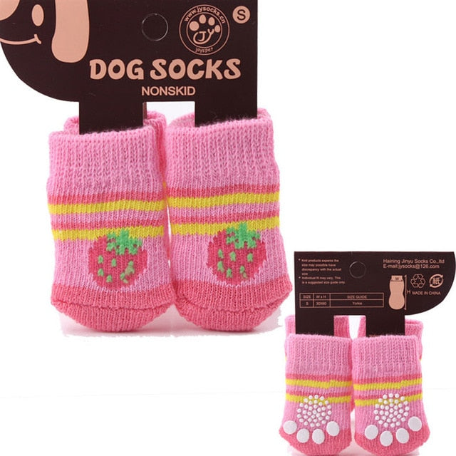 4pcs Warm Puppy Dog Socks Anti Slip