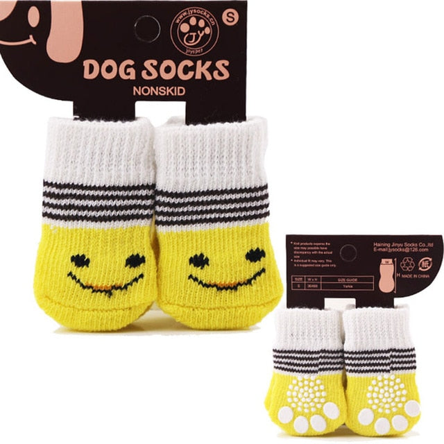 4pcs Warm Puppy Dog Socks Anti Slip