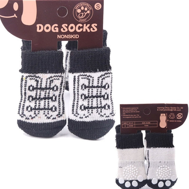 4pcs Warm Puppy Dog Socks Anti Slip