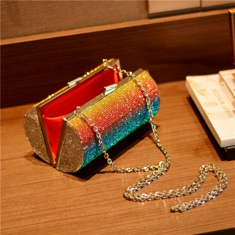 Rainbow Rhinestone Purse Evening Clutch
