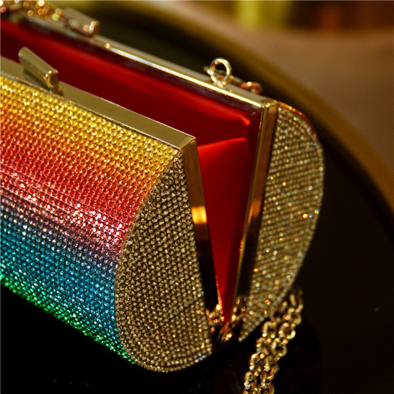 Rainbow Rhinestone Purse Evening Clutch