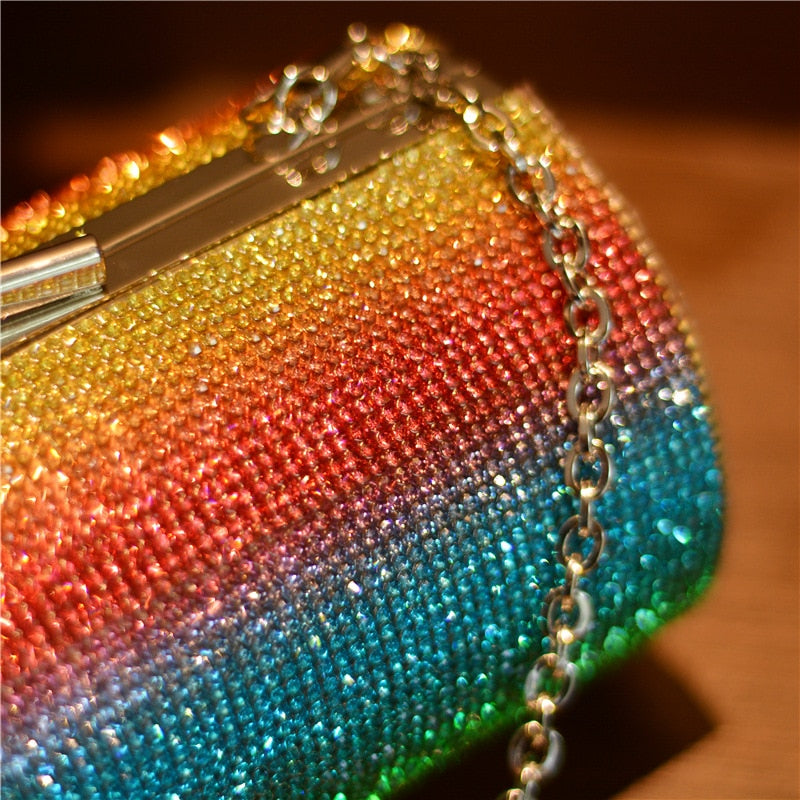 Rainbow Rhinestone Purse Evening Clutch