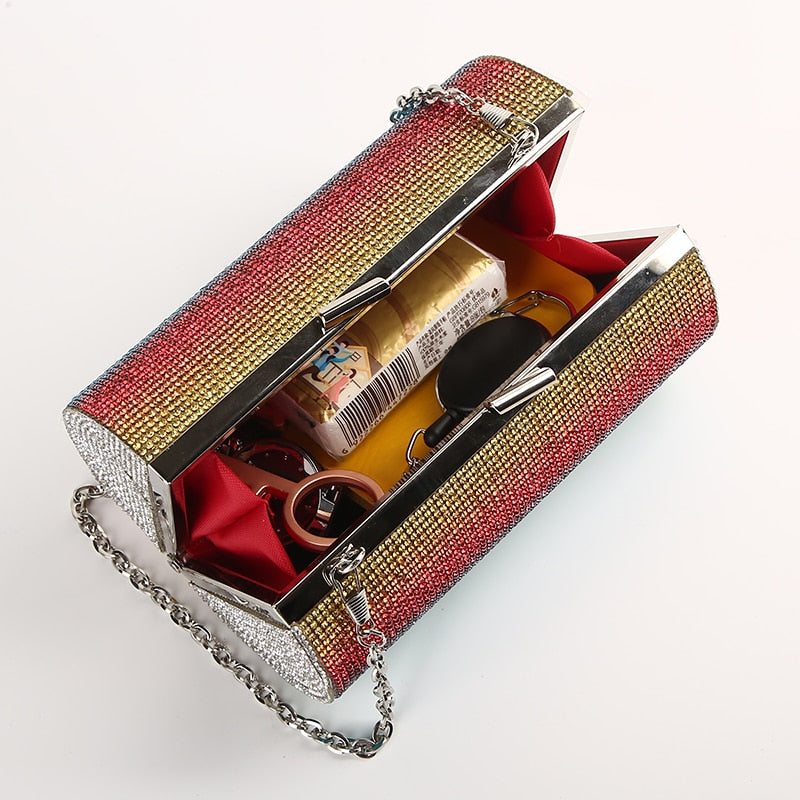 Rainbow Rhinestone Purse Evening Clutch
