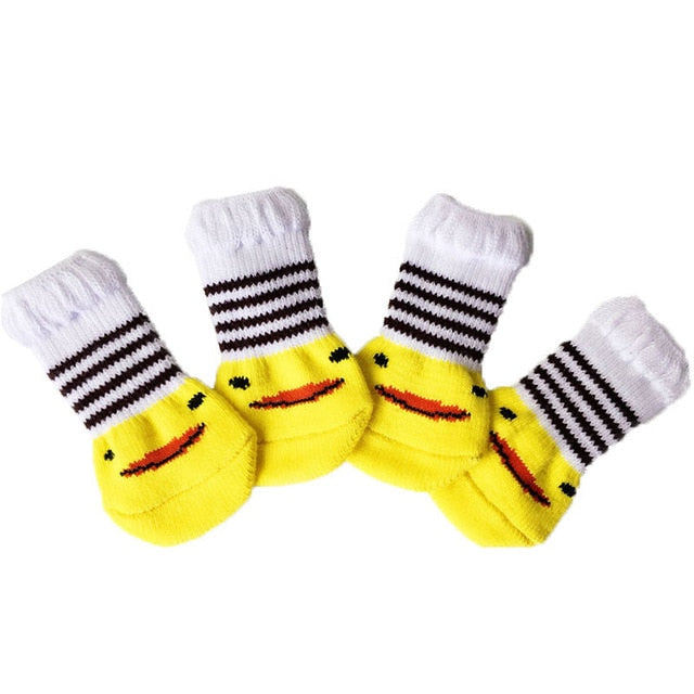 4pcs Warm Puppy Dog Socks Anti Slip