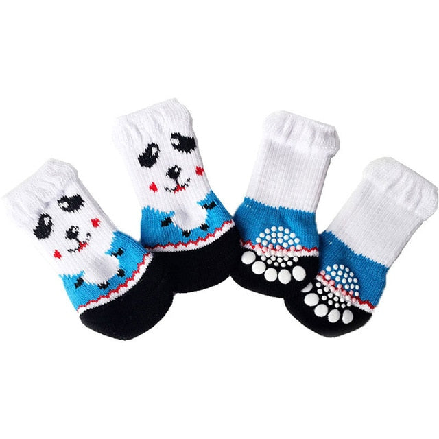 4pcs Warm Puppy Dog Socks Anti Slip