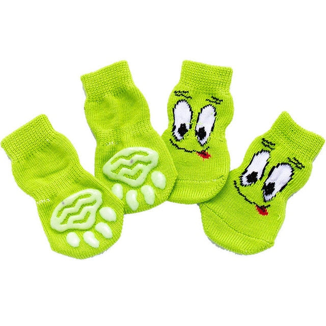 4pcs Warm Puppy Dog Socks Anti Slip