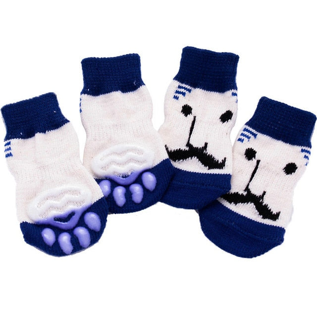 4pcs Warm Puppy Dog Socks Anti Slip