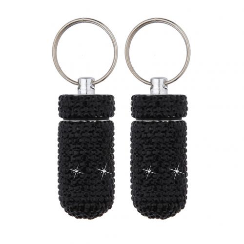 2Pc Rhinestone Medicine Pill Case Box Keychain