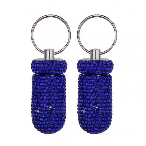 2Pc Rhinestone Medicine Pill Case Box Keychain