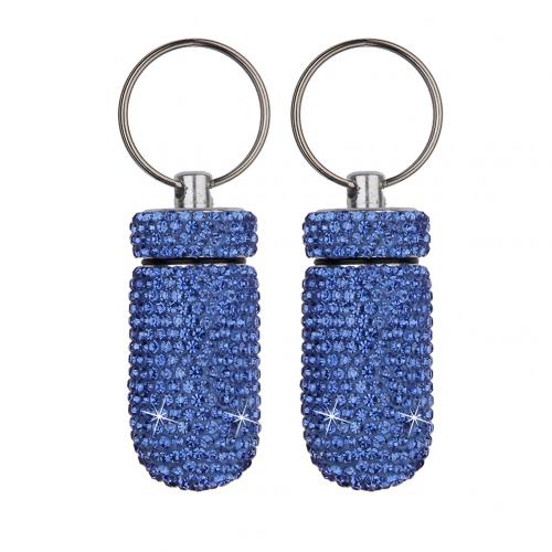 2Pc Rhinestone Medicine Pill Case Box Keychain