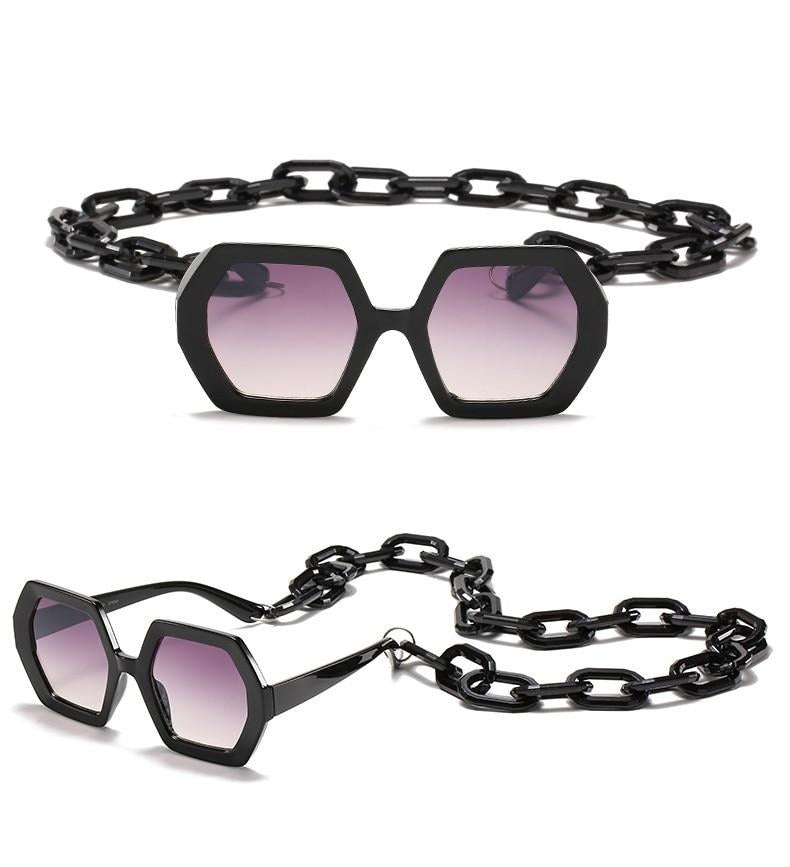 Unique Square Sunglasses with Chain