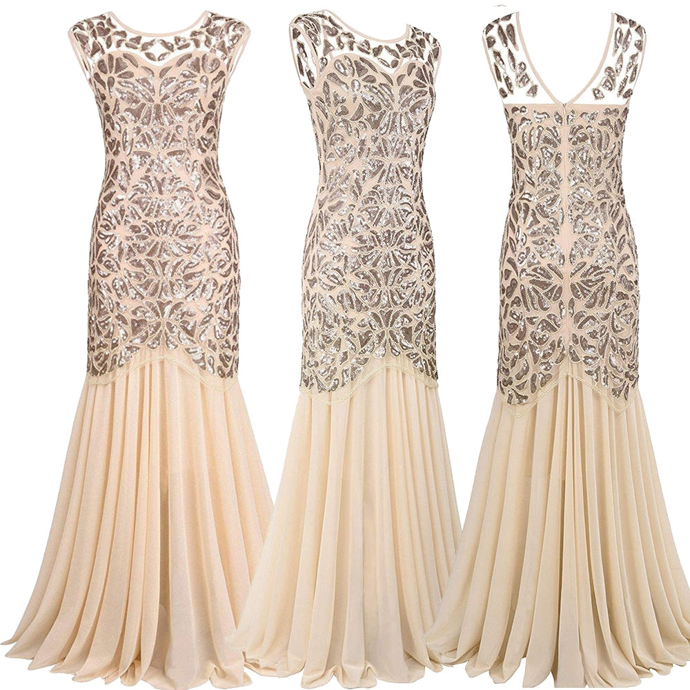 Fancy Sequins Beading Long Evening Dress