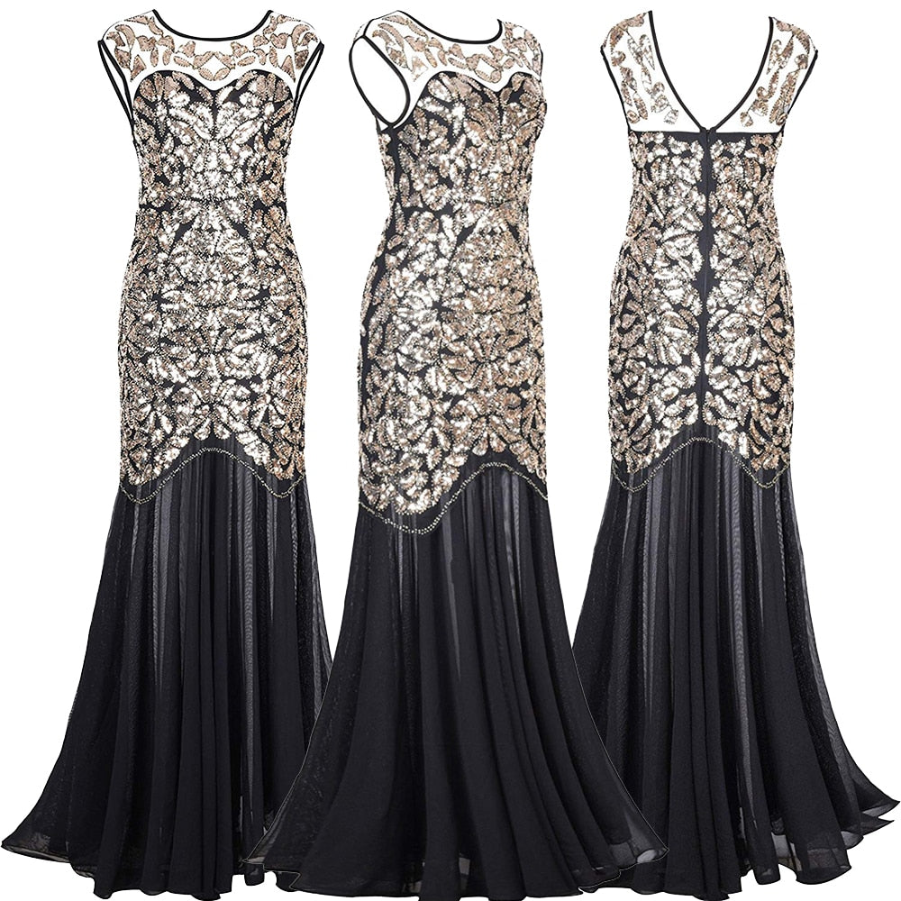 Fancy Sequins Beading Long Evening Dress