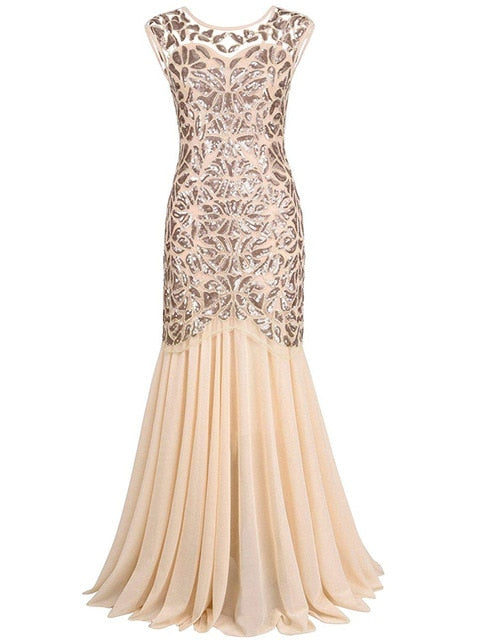 Fancy Sequins Beading Long Evening Dress