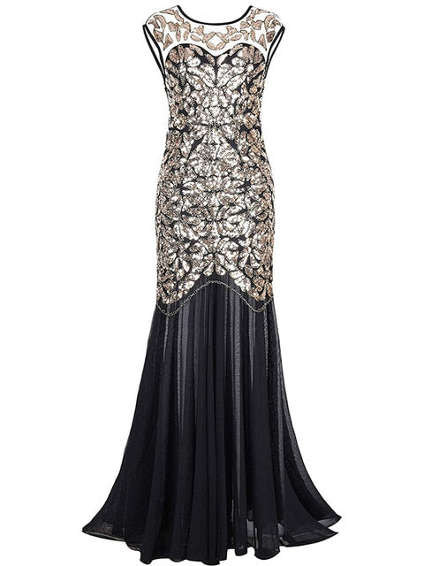 Fancy Sequins Beading Long Evening Dress