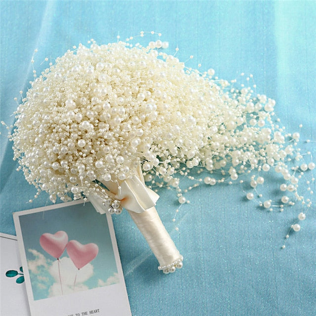 Pearls Ivory White Wedding Waterfall Bouquet