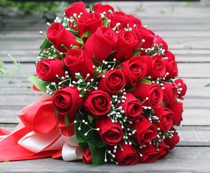 Red Roses Wedding Artificial Flower Bouquet