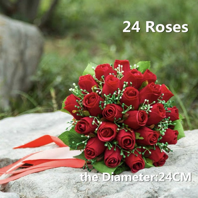 Red Roses Wedding Artificial Flower Bouquet