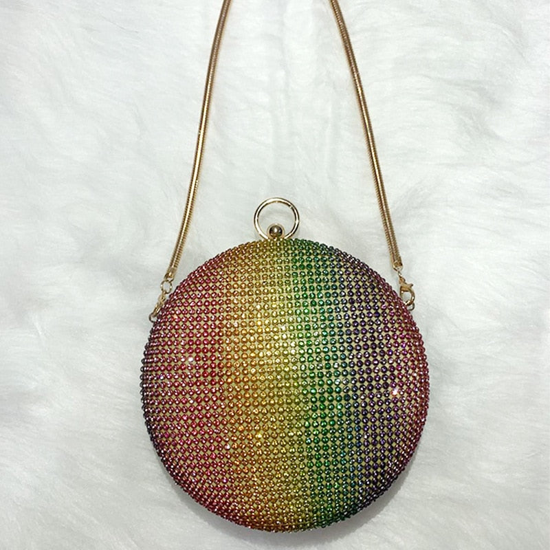 Round Shape Rainbow Rhinestone Evening Bag
