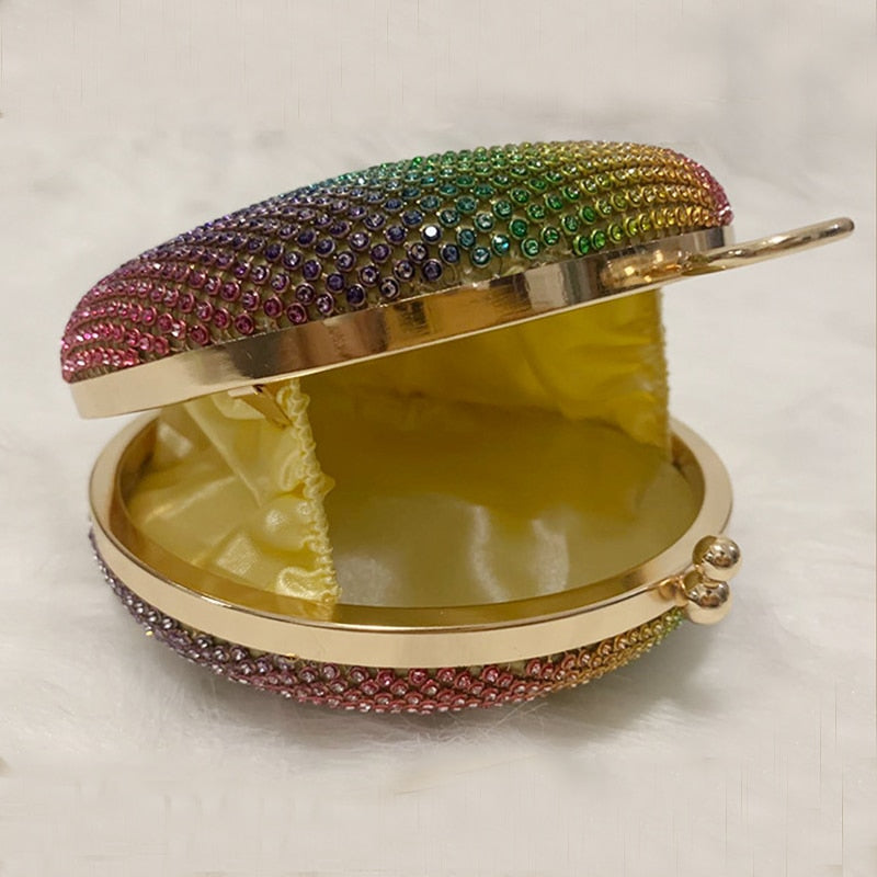 Round Shape Rainbow Rhinestone Evening Bag