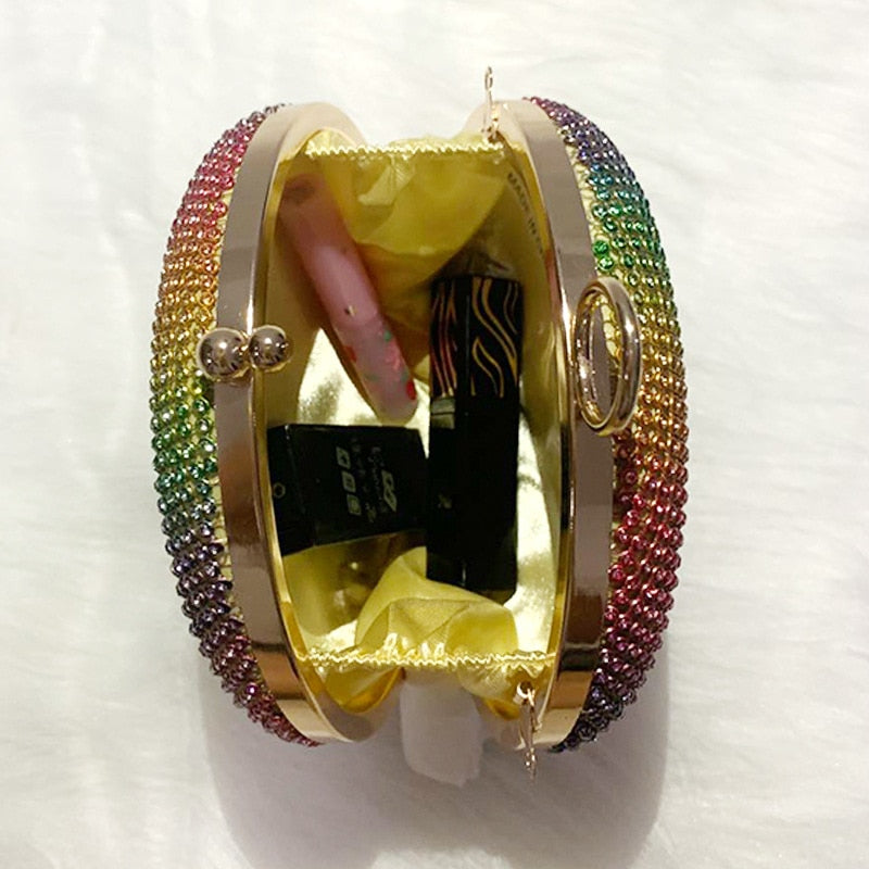 Round Shape Rainbow Rhinestone Evening Bag