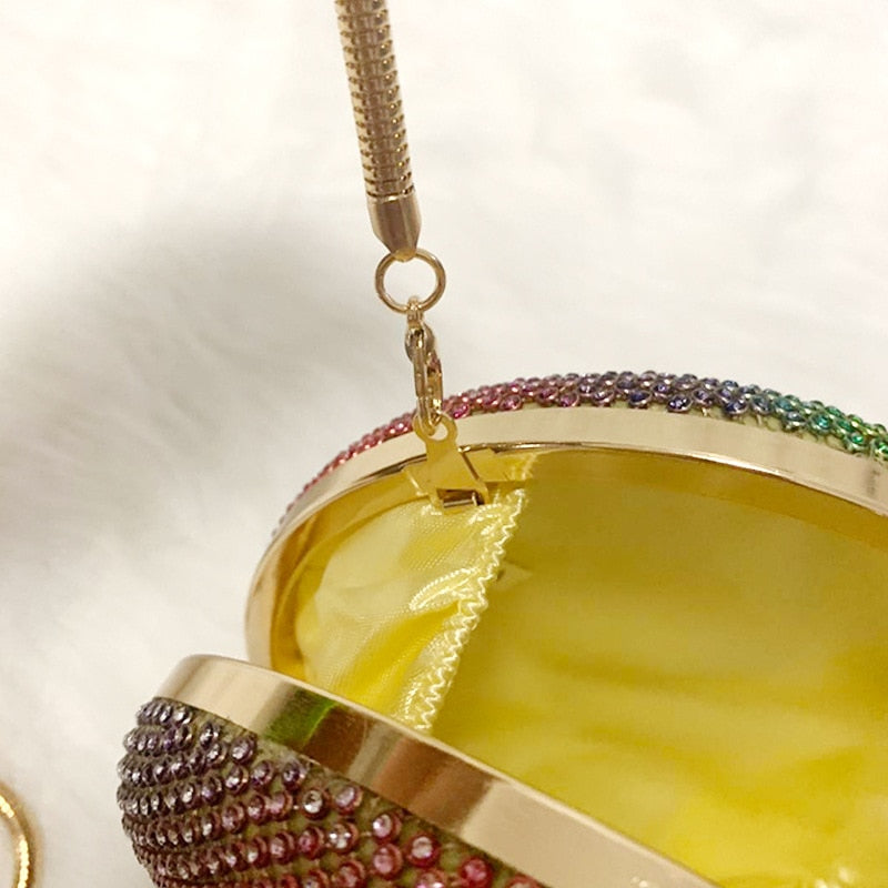 Round Shape Rainbow Rhinestone Evening Bag