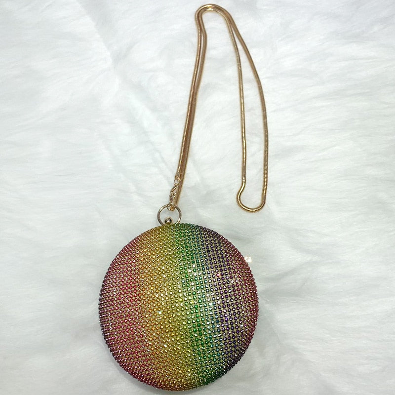 Round Shape Rainbow Rhinestone Evening Bag