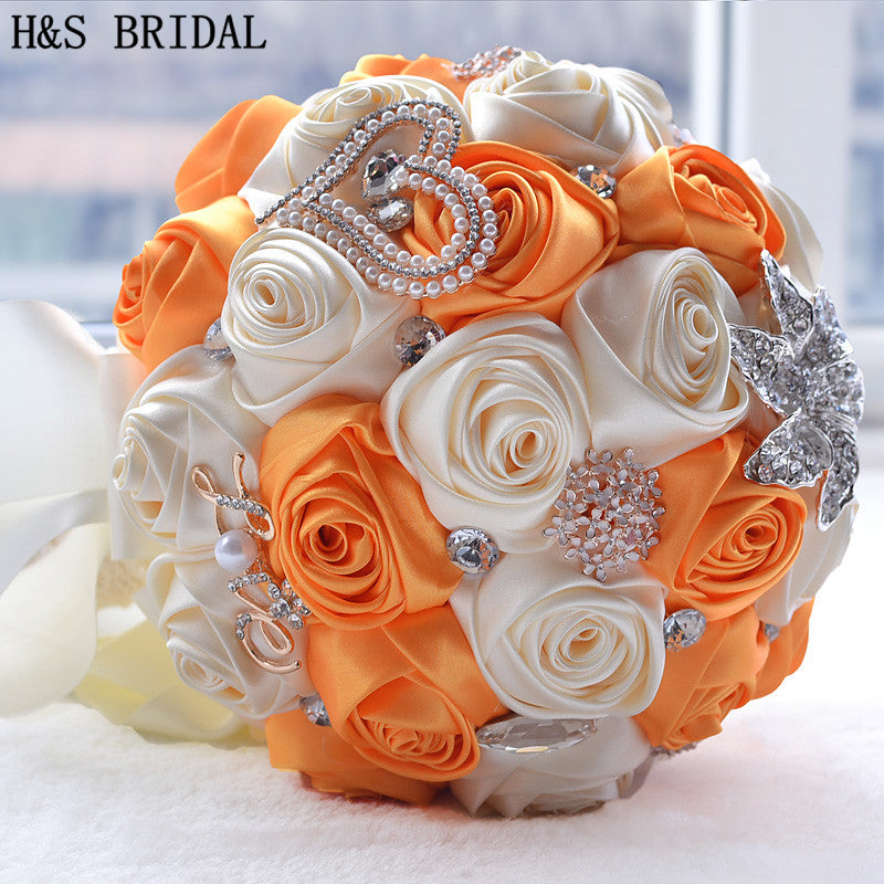 Elegant Rose Flower Bouquet with Crystals & Pearls
