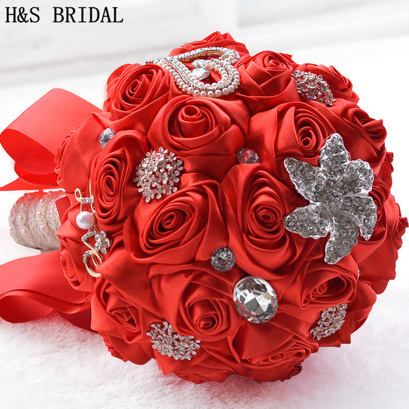 Elegant Rose Flower Bouquet with Crystals & Pearls