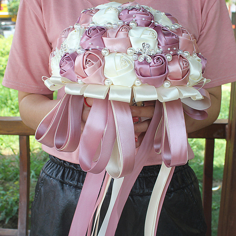Burgundy Red White Crystal Bridal Rose Bouquet