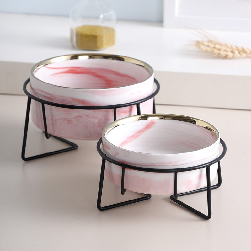 Pet Ceramic Marble Bowl With Raised Stand