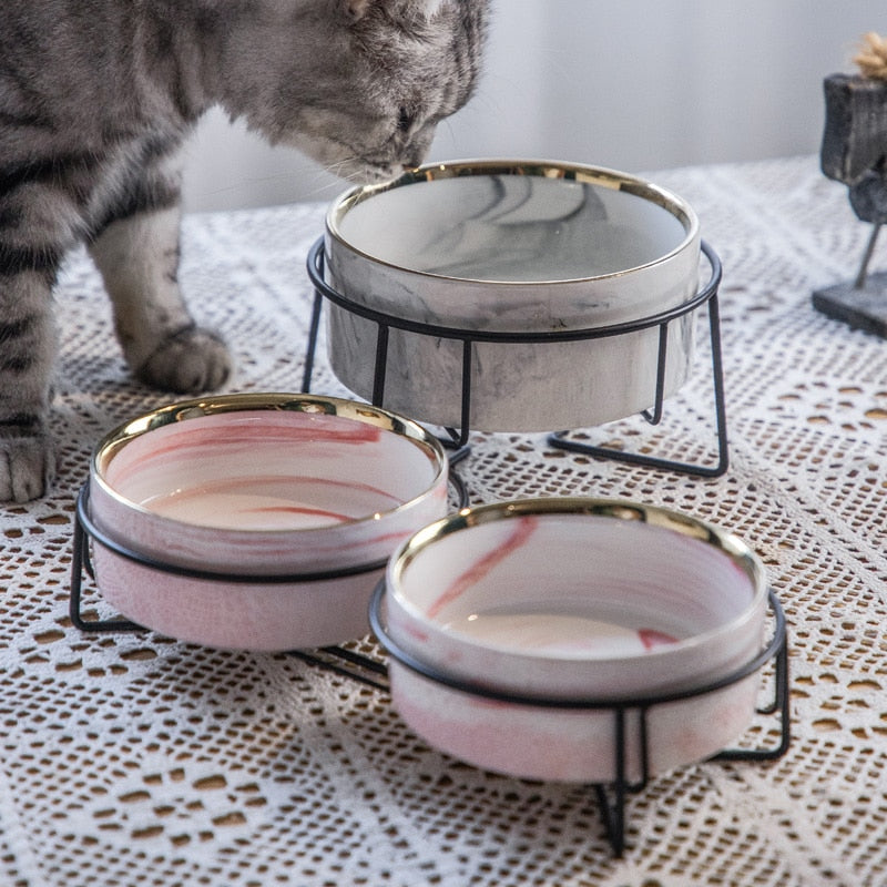 Pet Ceramic Marble Bowl With Raised Stand