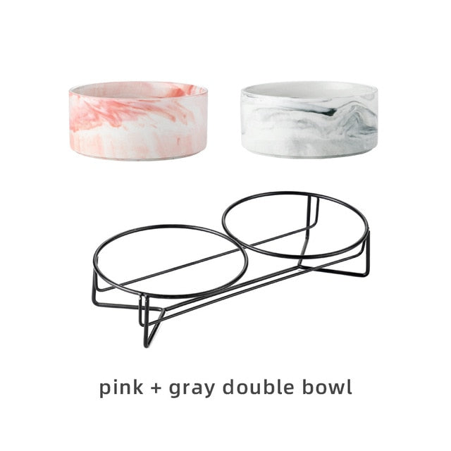 Pet Ceramic Marble Bowl With Raised Stand