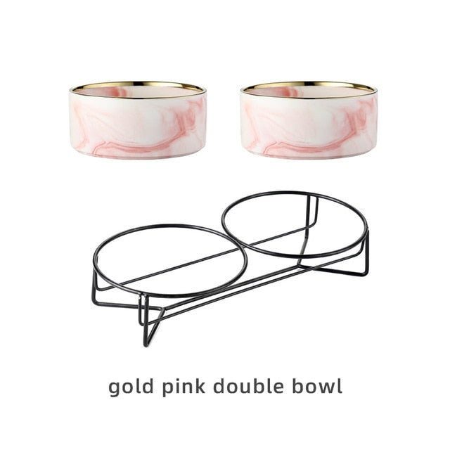Pet Ceramic Marble Bowl With Raised Stand