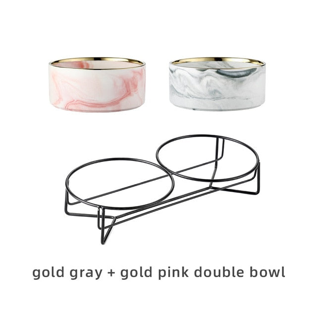 Pet Ceramic Marble Bowl With Raised Stand