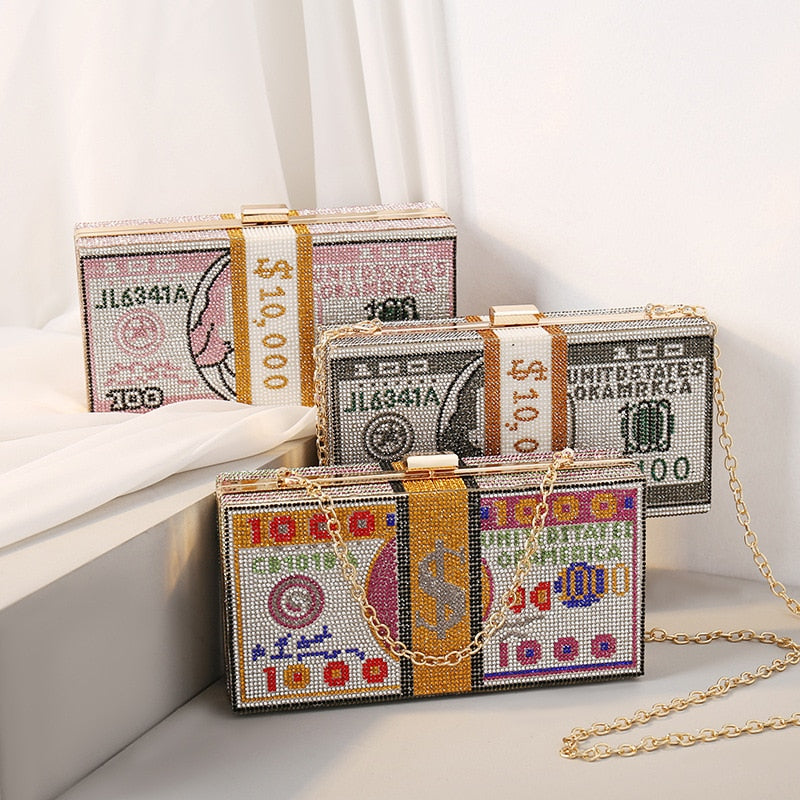 Crystal US Money Cash Stack Clutch