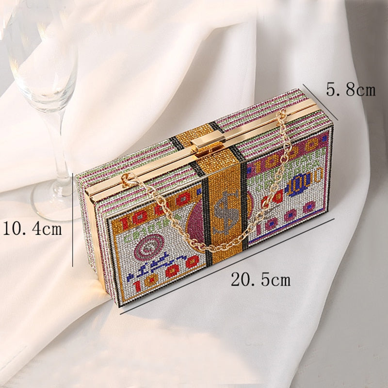 Crystal US Money Cash Stack Clutch