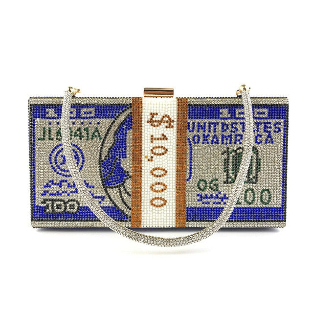 Crystal US Money Cash Stack Clutch