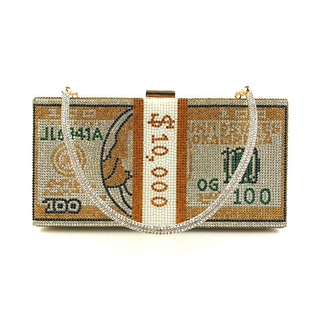 Crystal US Money Cash Stack Clutch