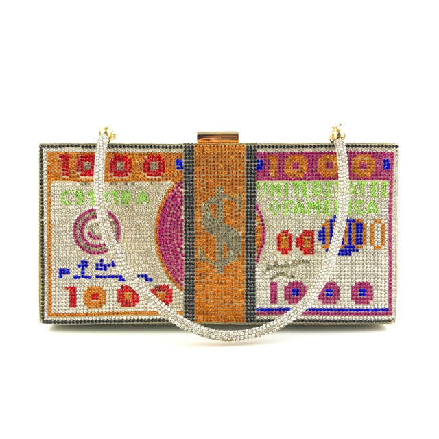 Crystal US Money Cash Stack Clutch
