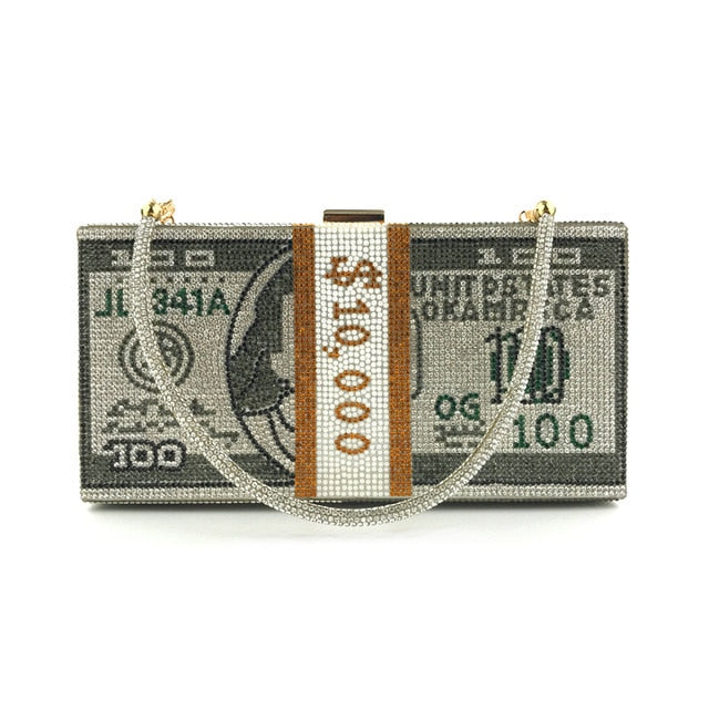 Crystal US Money Cash Stack Clutch