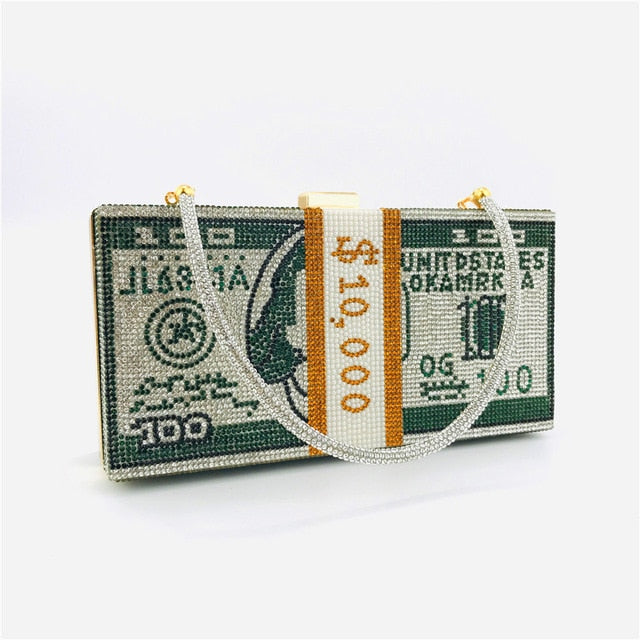 Crystal US Money Cash Stack Clutch