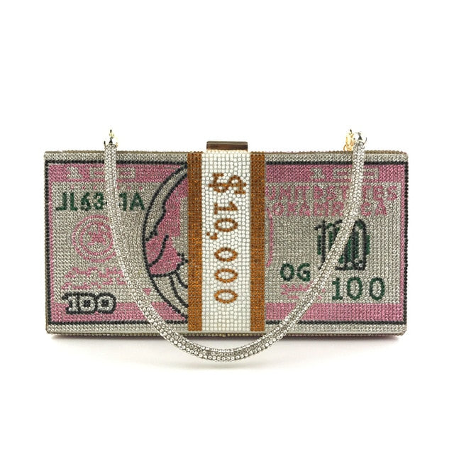 Crystal US Money Cash Stack Clutch